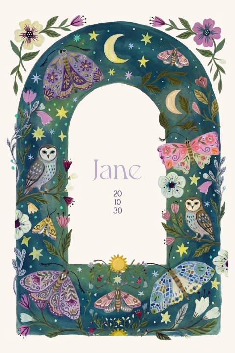 Geboortekaartje meisje uilen motjes