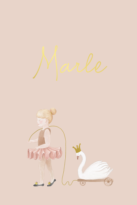 Poster kinderkamer meisje ballerina zwaan treintje goudfolie
