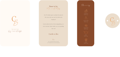 Pocketfold trouwkaart set beige bruin koperfolie