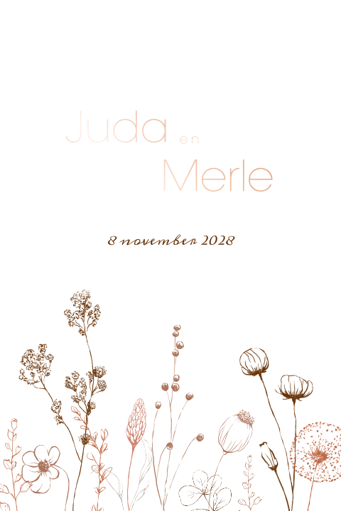Trouwkaart wilde bloemen aardetinten