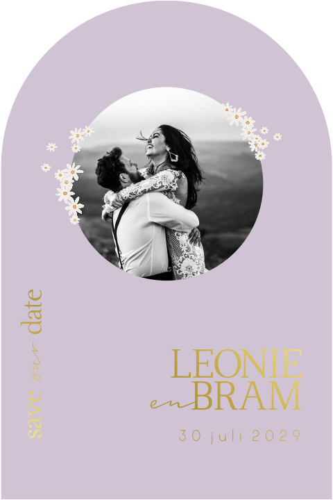 Save the Date boogvorm madeliefjes foto