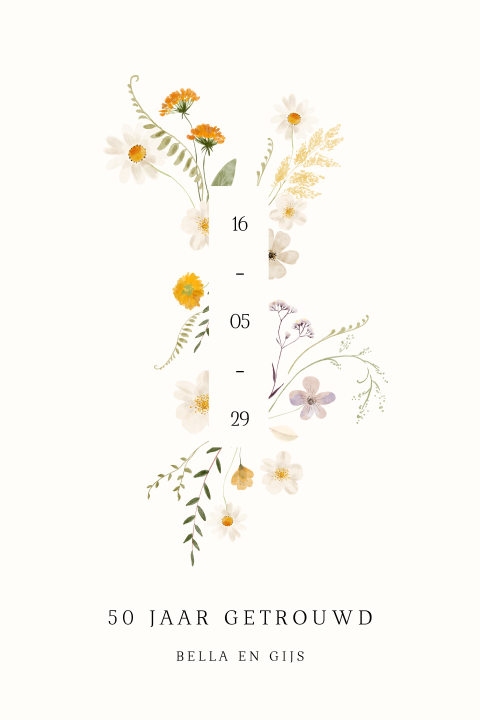Jubileum kaart 50 jaar gekleurde wilde bloemen