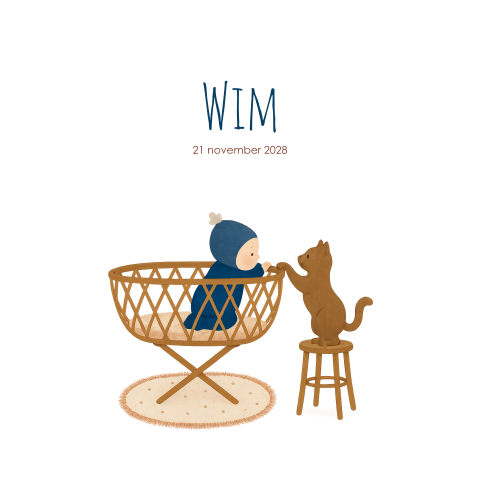 Geboortekaartje jongen wiegje huisdier poes