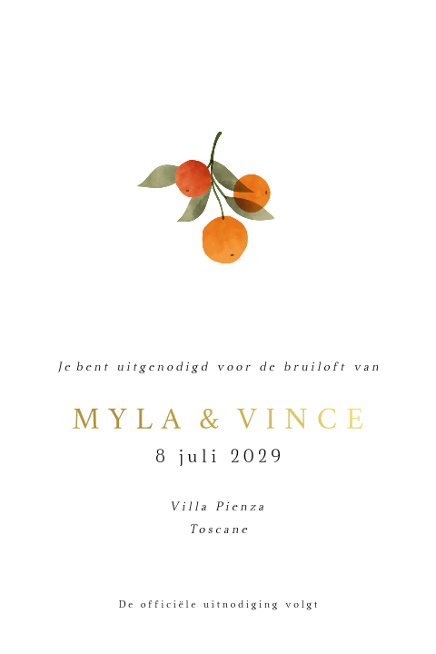Save the Date kleurrijk orange sinaasappel