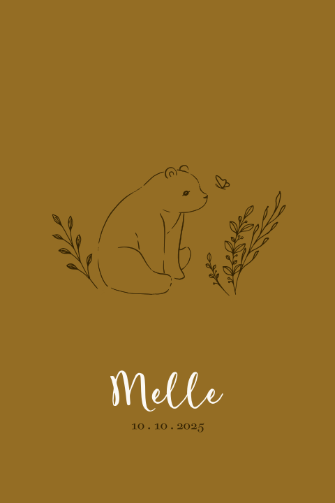 Geboortekaartje beertje takjes vlinder