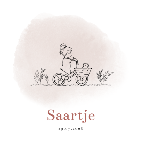 Geboortekaartje illustratie meisje bakfiets