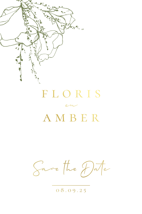 Save the Date kalkpapier schets bloemen goudfolie