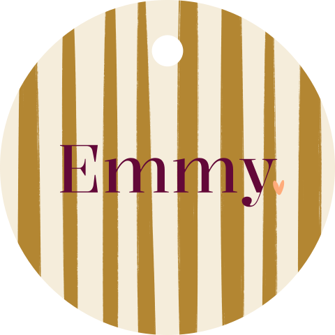 Doopsuiker label rond meisje gestreept okergeel magenta paars