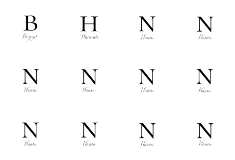 Naamkaartjes bruiloft diner zeshoek initalen