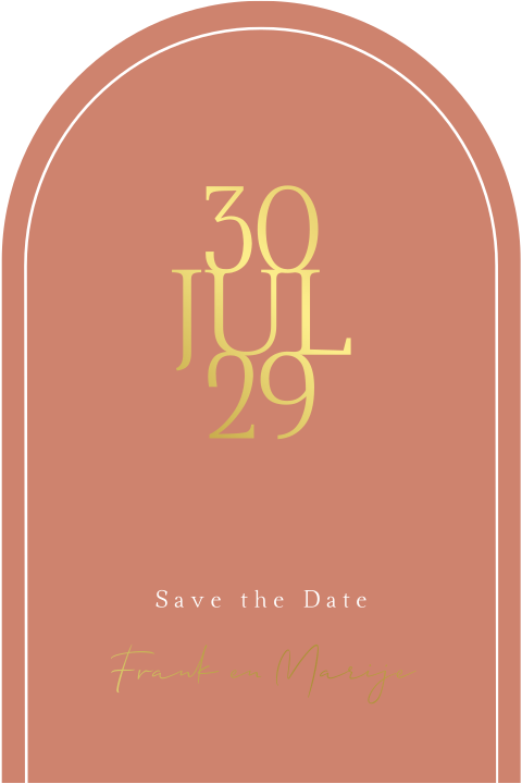 Save the Date boogvorm datum goudfolie strak modern