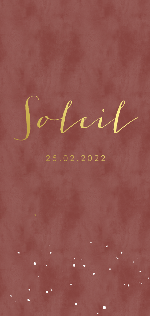 Geboortekaartje panorama fluweellook oudroze met goudfolie