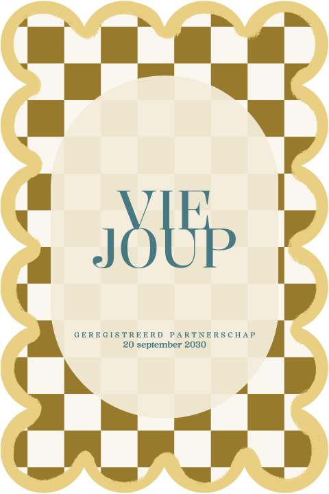 Geregistreerd partnerschap unieke vorm kartelrand kleurrijk geblokt