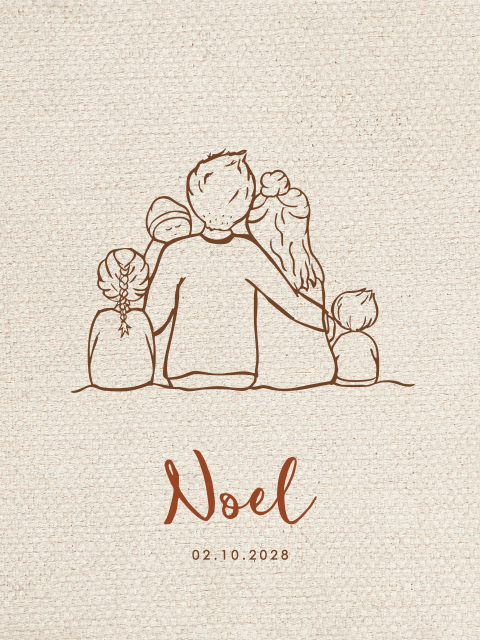 Geboorteposter lijntekening gezin linnen look