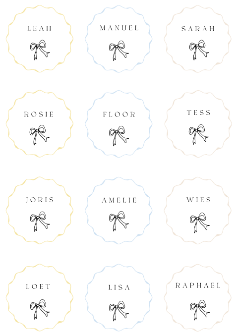 Naamkaartjes bruiloft pastel strik
