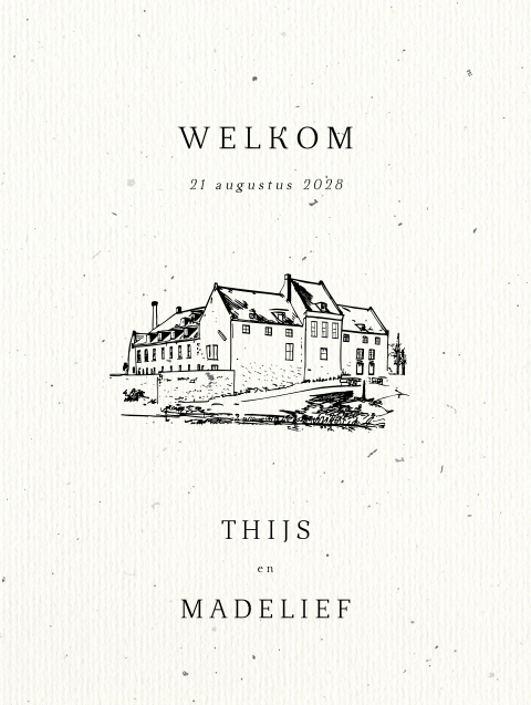 Welkomstbord bruiloft lijntekening trouwlocatie