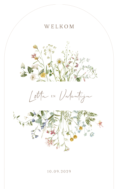 Welkomstbord bruiloft botanisch veldbloemen