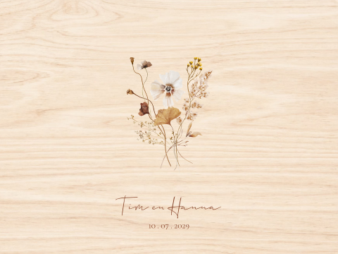 Houten bewaardoos bruiloft veldbloemen