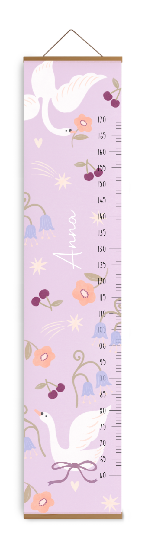 Groeimeter meisje zwanen bloemen kersjes