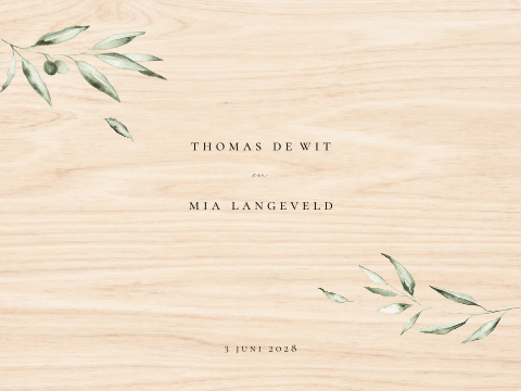 Houten bewaardoos bruiloft olijftakjes