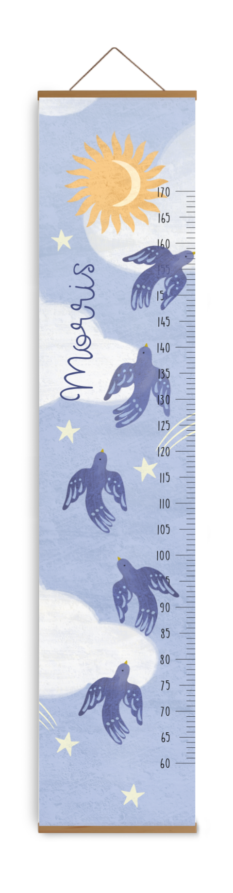 Groeimeter jongen zon maan vogels