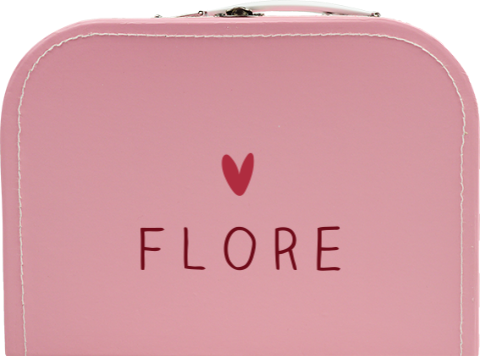 Roze kinderkoffertje met hartje en naam