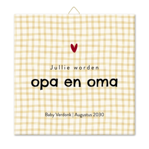 Zwangerschapsaankondiging tegeltje jullie worden opa en oma ruitjes