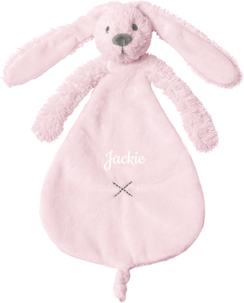 Lichtroze Happy Horse knuffeldoekje met geborduurde naam gebroken wit