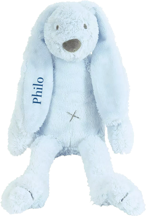 Lichtblauw Happy Horse konijn Richie 38 cm geborduurde naam blauw