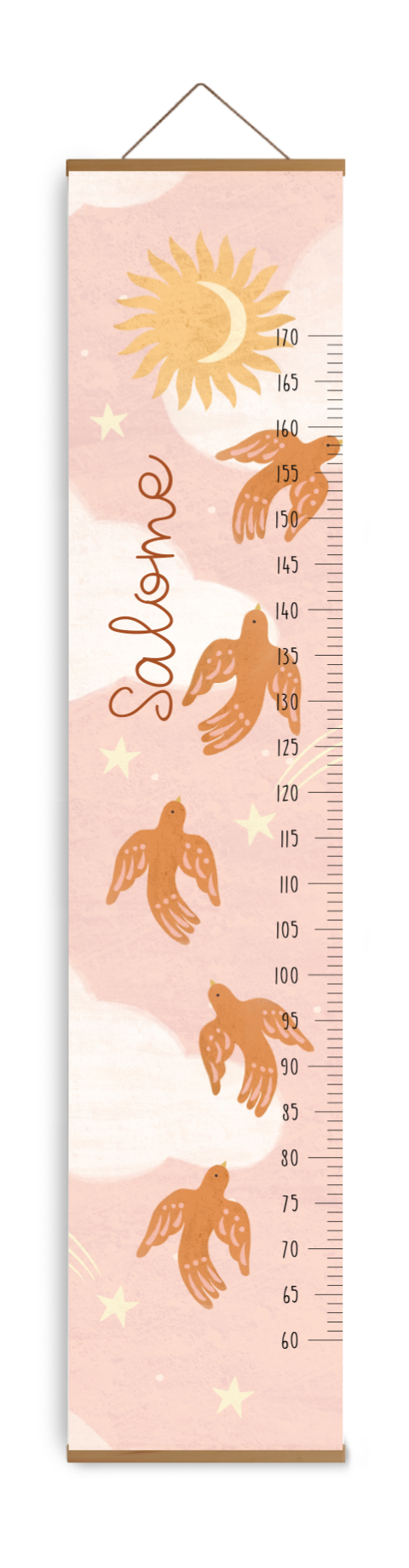 Groeimeter meisje zon vogels