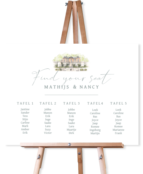 Seatingplan zitplan trouwlocatie Chateau Neercanne klassiek