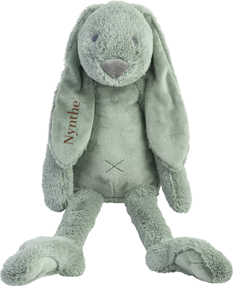 Groen Happy Horse konijn Richie 38 cm met geborduurde naam donkerbruin