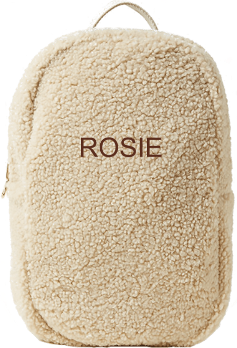 Teddy rugtas beige met naam