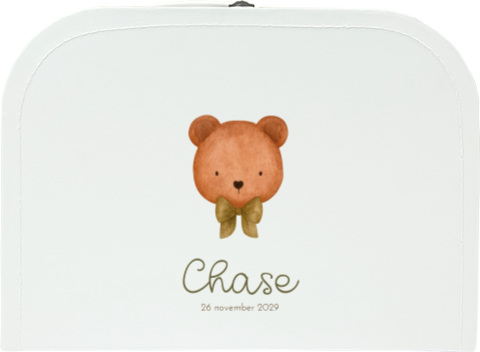 Wit kinderkoffertje met beer en naam