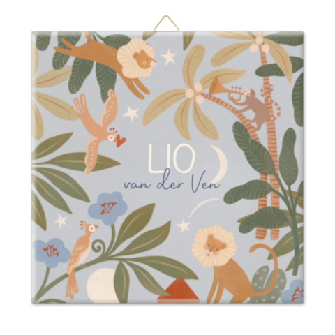 Geboortetegel jungle dieren zachte blauwtinten