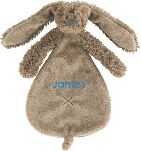 Mokka Happy Horse knuffeldoekje met geborduurde naam blauw