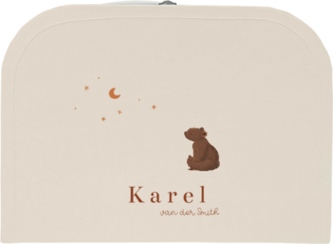 Beige kinderkoffertje met beer en maantje met naam