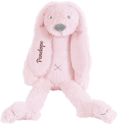 Lichtroze Happy Horse konijn Richie 38 cm geborduurde naam donkerbruin