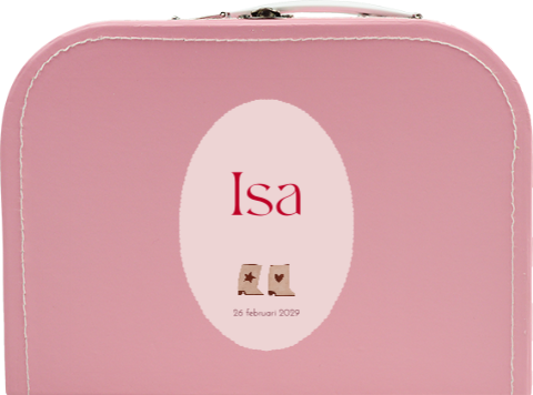 Roze kinderkoffertje met cowboy laarsjes en naam