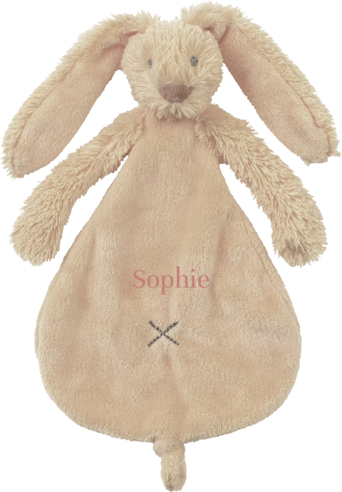 Beige Happy Horse knuffeldoekje met geborduurde naam oudroze