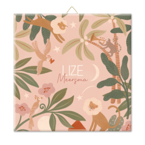 Geboortetegel meisje jungle dieren zachte roze kleuren