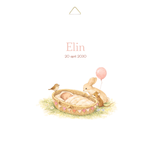 Geboortetegel meisje baby in wiegje met dieren