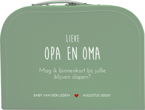 Zwangerschapsaankondiging kartonnen koffertje opa en oma