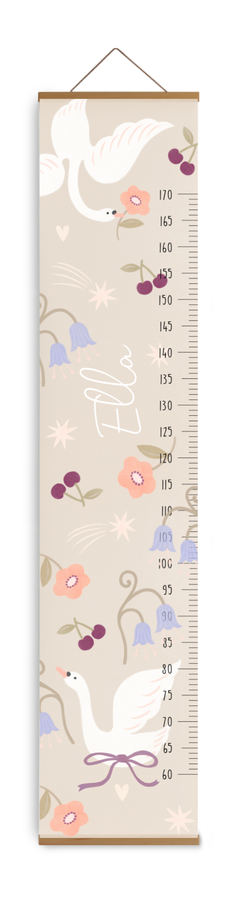 Groeimeter meisje beige zwanen bloemen kersjes