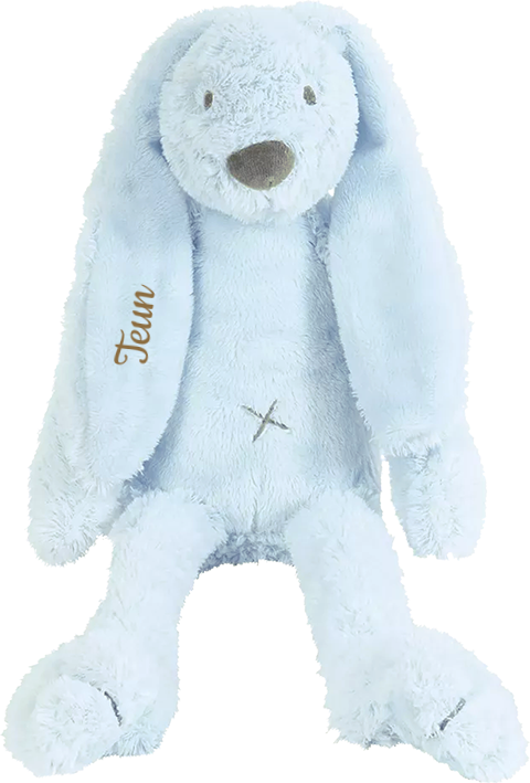 Lichtblauw Happy Horse konijn Richie 38 cm geborduurde naam goudbruin