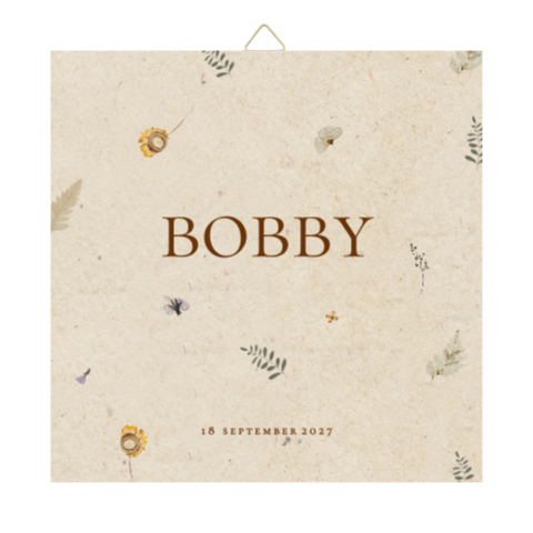 Tegeltje geboorte droogbloemen eco achtergrond