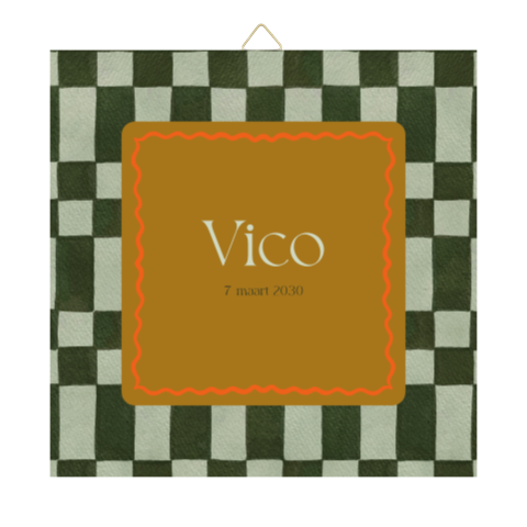 Geboortetegel jongen kleurrijk geblokt design