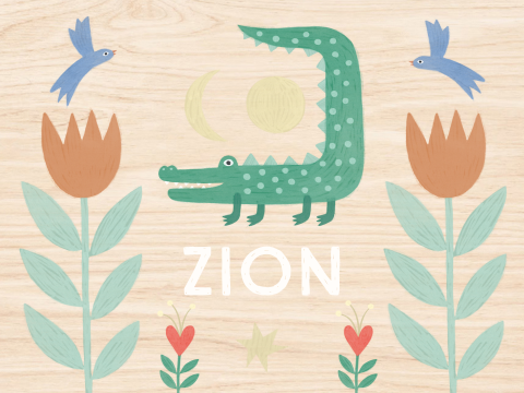 Memorybox hout jongen krokodil bloemen nacht