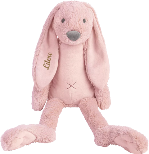 Oudroze Happy Horse konijn Richie 38 cm geborduurde naam goudbruin