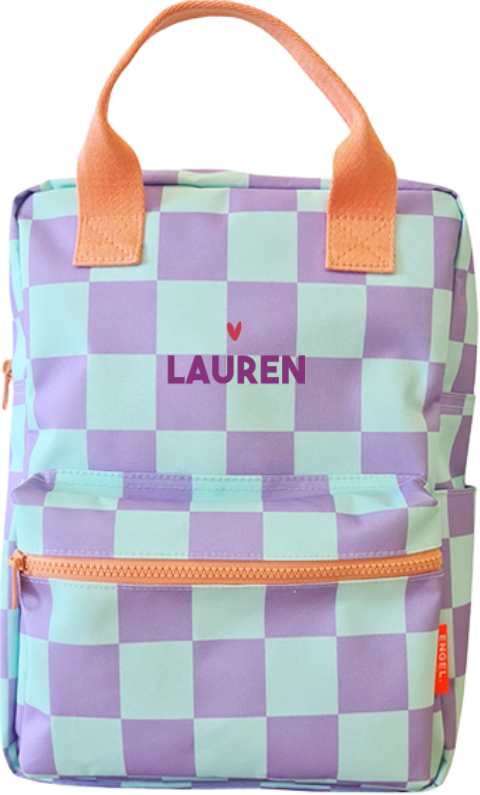 Engelpunt rugzak mintgroen paars geblokt hartje