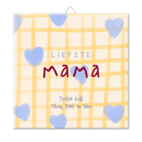 Tegel liefste mama geel blauw hartjes